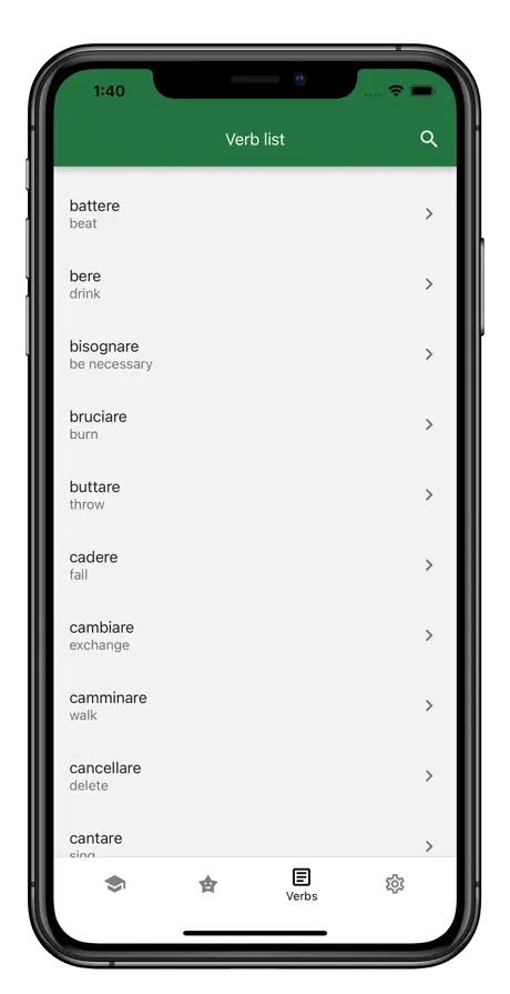 Verb List Interface